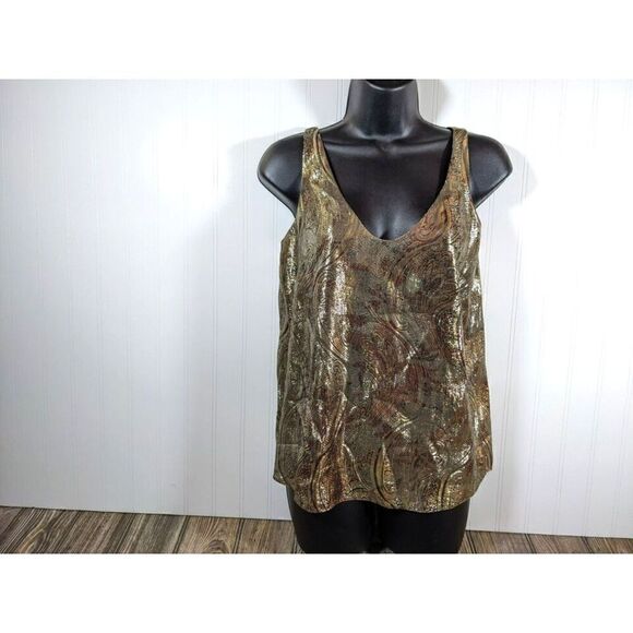 J. Crew Silk Blend Tank Women Metallic Foil Sleeveless Flowy V-Neck Sz 0 - Picture 3 of 8
